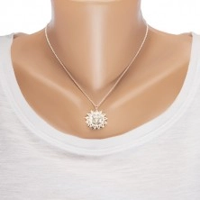 Stříbrný 925 náhrdelník, vyřezávané slunce ve dvoubarevné kombinaci