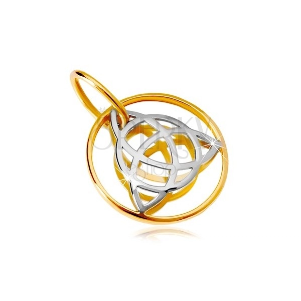 Zlatý 14K přívěsek - dvoubarevný keltský uzel v tenkém kroužku