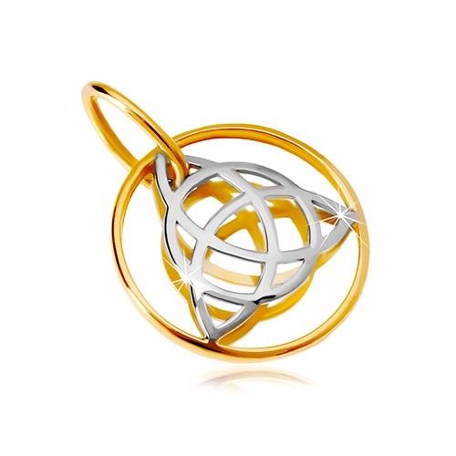 Zlatý 14K přívěsek - dvoubarevný keltský uzel v tenkém kroužku