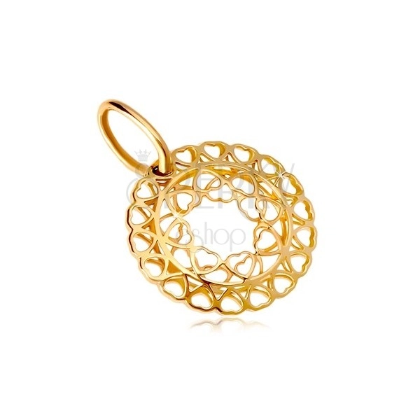 Přívěsek ze žlutého zlata 585 - kruh ze spojených drobných srdíček