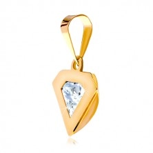 Přívěsek ve žlutém 14K zlatě - silueta diamantu, blýskavý čirý zirkon