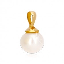 Přívěsek ze žlutého 14K zlata - lesklá kulatá perlička bílé barvy