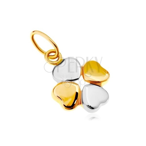 Přívěsek v kombinovaném 14K zlatě - dvoubarevný čtyřlístek pro štěstí