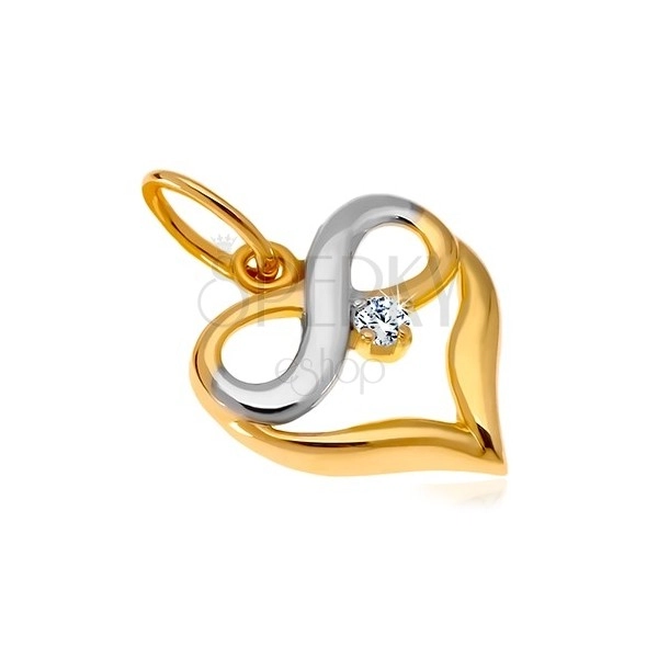 Diamantový zlatý přívěsek 585 - dvoubarevné srdce, symbol nekonečna, briliant