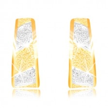 Zlaté 14K náušnice - třpytivé pískované pásy ve žlutém a bílém zlatě