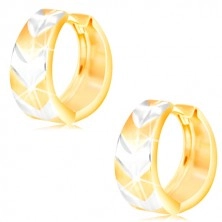 Kruhové náušnice ve 14K zlatě - kroužek s matným dvoubarevným vzorem V