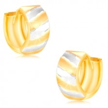 Kloubové náušnice ve 14K zlatě - kroužek s matnými dvoubarevnými pásy