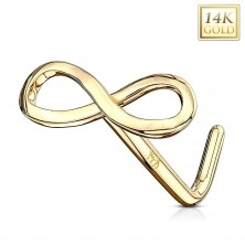 Piercing do nosu ze žlutého 14K zlata - lesklý symbol nekonečna