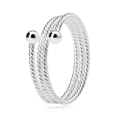 Prsten ze stříbra 925, trojitý kroužek se zatočeným vzorem, dvě lesklé kuličky - Velikost: 60