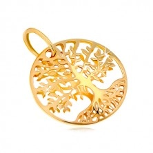 Přívěsek ze žlutého zlata 585 - kruh s vyřezávaným stromem života