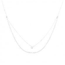 Stříbrný náhrdelník 925, zdvojený řetízek, kulatý zirkon čiré barvy
