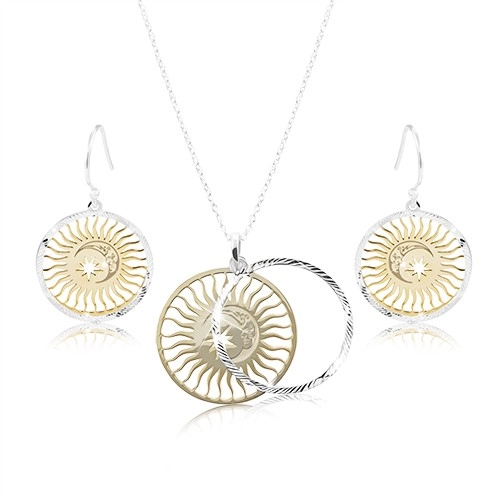 Levně Set ze stříbra 925, zdvojený kruh - slunce, měsíc a hvězda