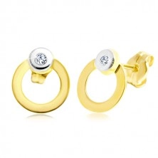 Diamantové náušnice ze 14K zlata - zářivý čirý briliant, dvoubarevný kroužek