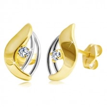 Diamantové náušnice ve 14K zlatě - zářivý čirý briliant ve dvoubarevné kapce