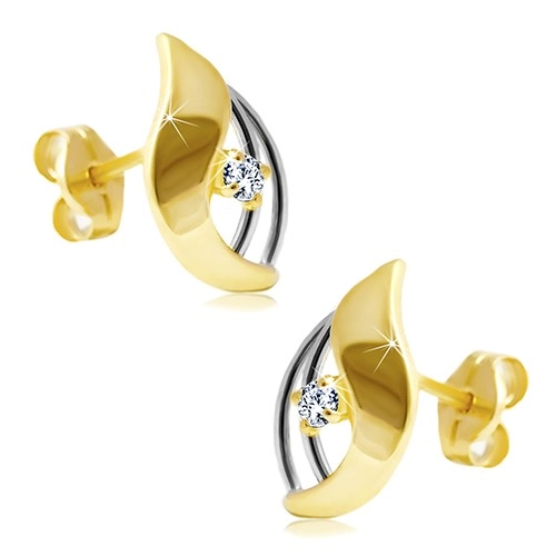 Levně Diamantové náušnice ve 14K zlatě - zářivý čirý briliant ve dvoubarevné kapce