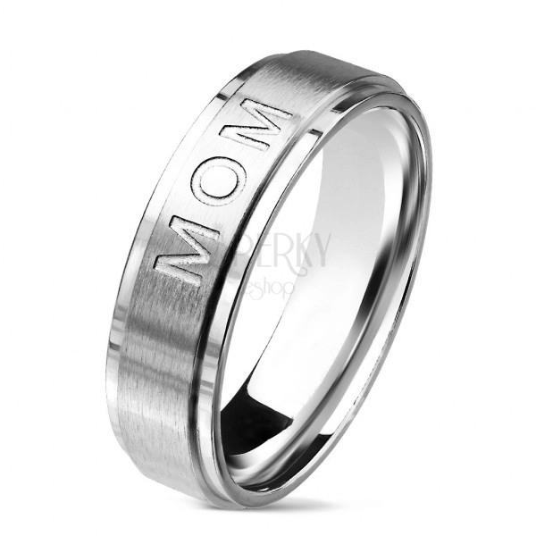 Prsten z chirurgické oceli s nápisem MOM, stříbrná barva, 6 mm