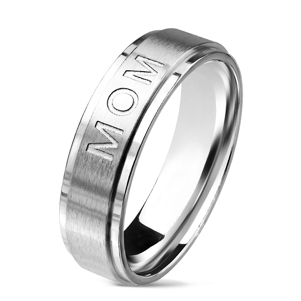 Prsten z chirurgické oceli s nápisem MOM, stříbrná barva, 6 mm - Velikost: 59