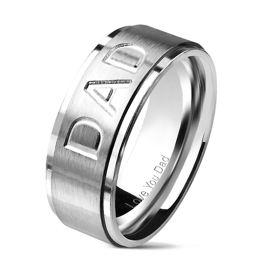 Ocelový prsten ve stříbrném odstínu s nápisem DAD, 8 mm - Velikost: 62