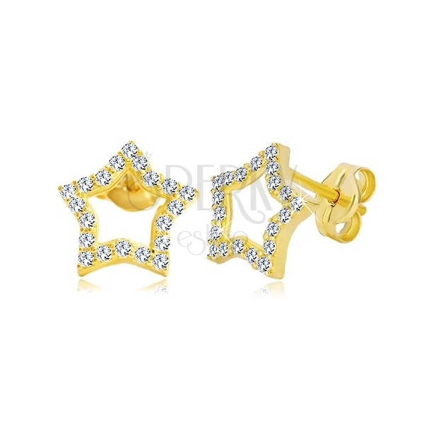 Náušnice ze žlutého zlata 585 - kontura hvězdy zdobená čirými zirkony