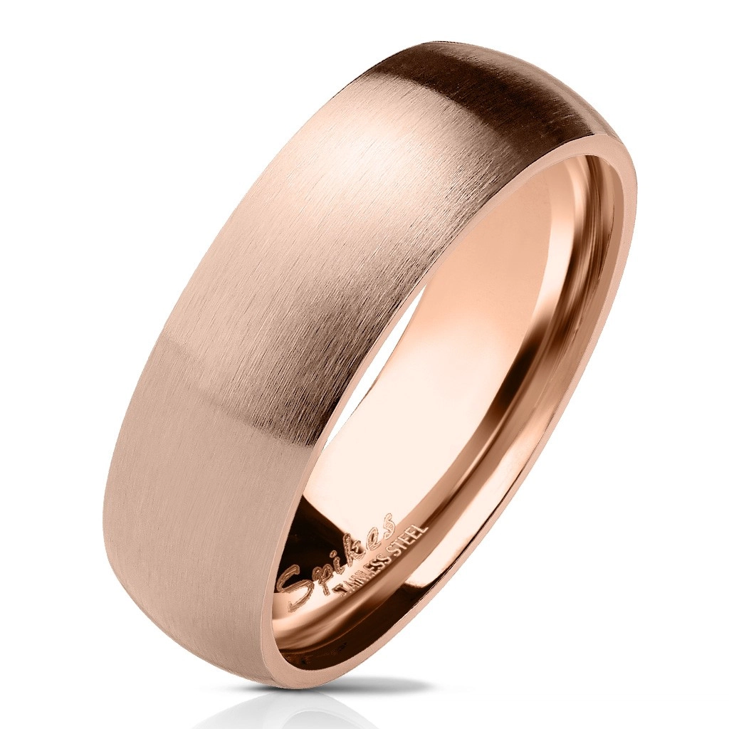 Prsten z chirurgické oceli v měděném odstínu, matný zaoblený povrch, 6 mm - Velikost: 69
