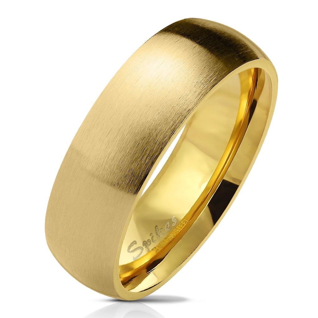Prsten z chirurgické oceli zlaté barvy, matný zaoblený povrch, 6 mm - Velikost: 52