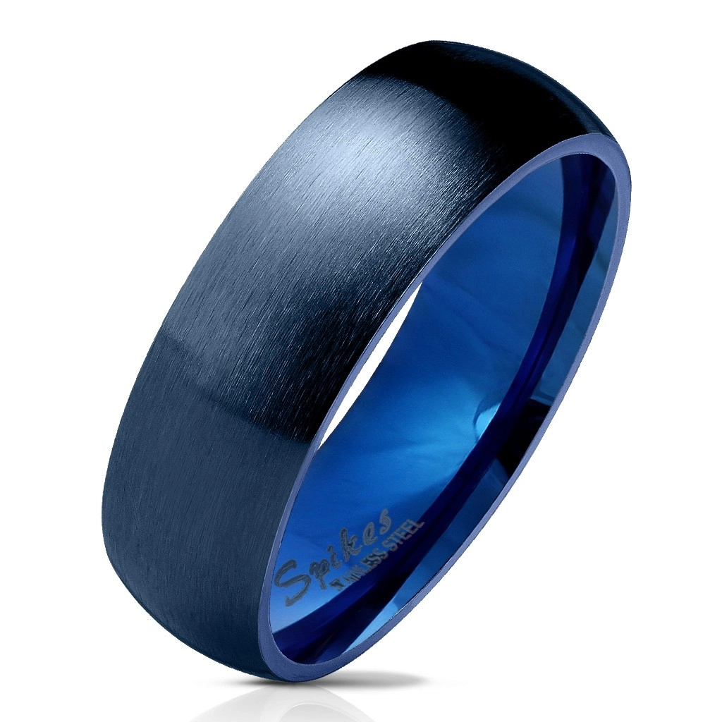 Ocelový prsten v tmavomodrém odstínu, matný a vypouklý povrch, 6 mm - Velikost: 49