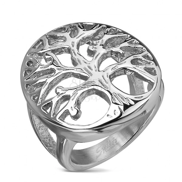 Prsten z chirurgické oceli s motivem stromu života ve velkém oválu, stříbrná barva