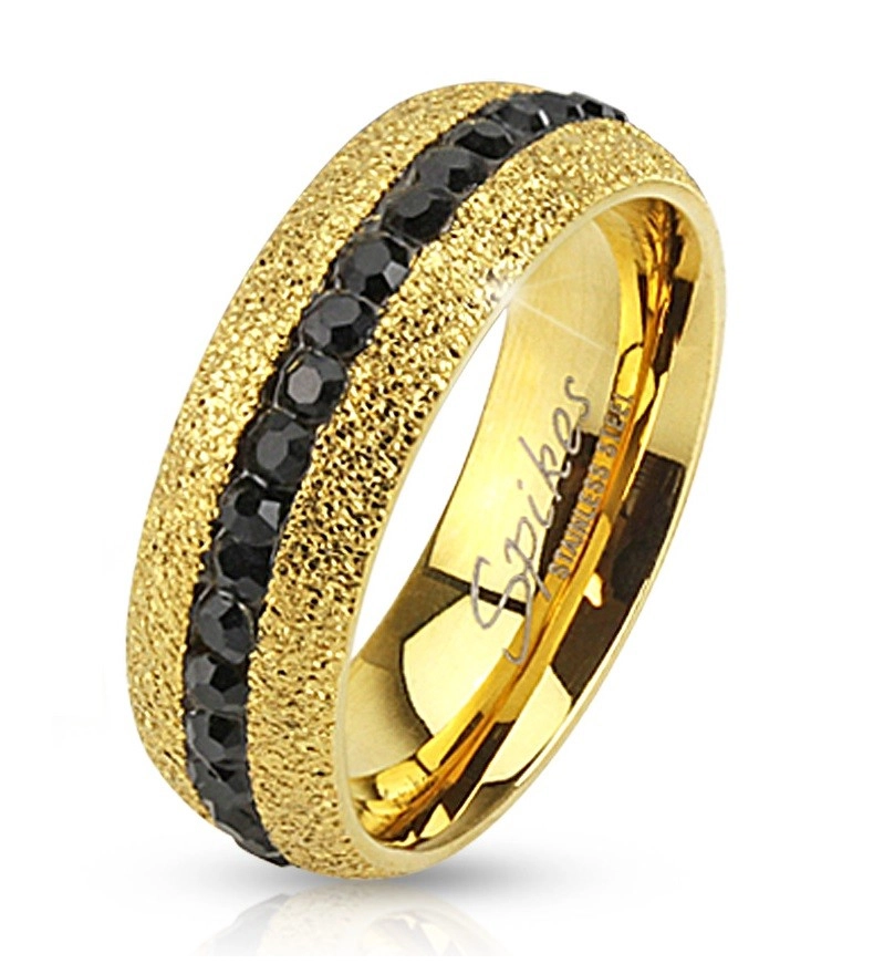 Ocelový prsten zlaté barvy, třpytivý, se zirkonovým pásem, 6 mm - Velikost: 70