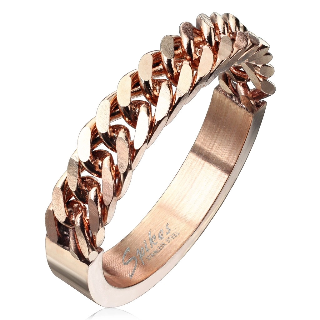 Prsten z chirurgické oceli měděné barvy se vzorem řetízku, 4 mm - Velikost: 57