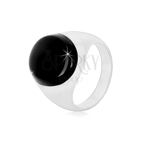 Stříbrný prsten 925 s černou oválnou glazurou a lesklými rameny