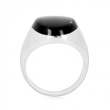 Stříbrný prsten 925 s černou oválnou glazurou a lesklými rameny