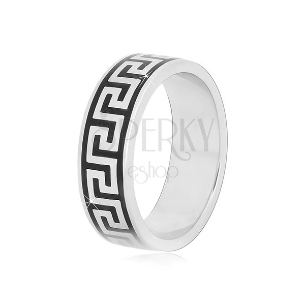 Prsten ze stříbra 925 s černým vzorem řeckého klíče, 6 mm