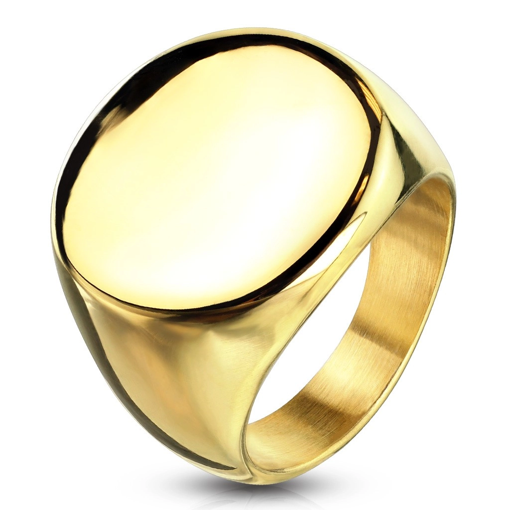 Prsten z chirurgické oceli zlaté barvy s kruhem, lesklý - Velikost: 70