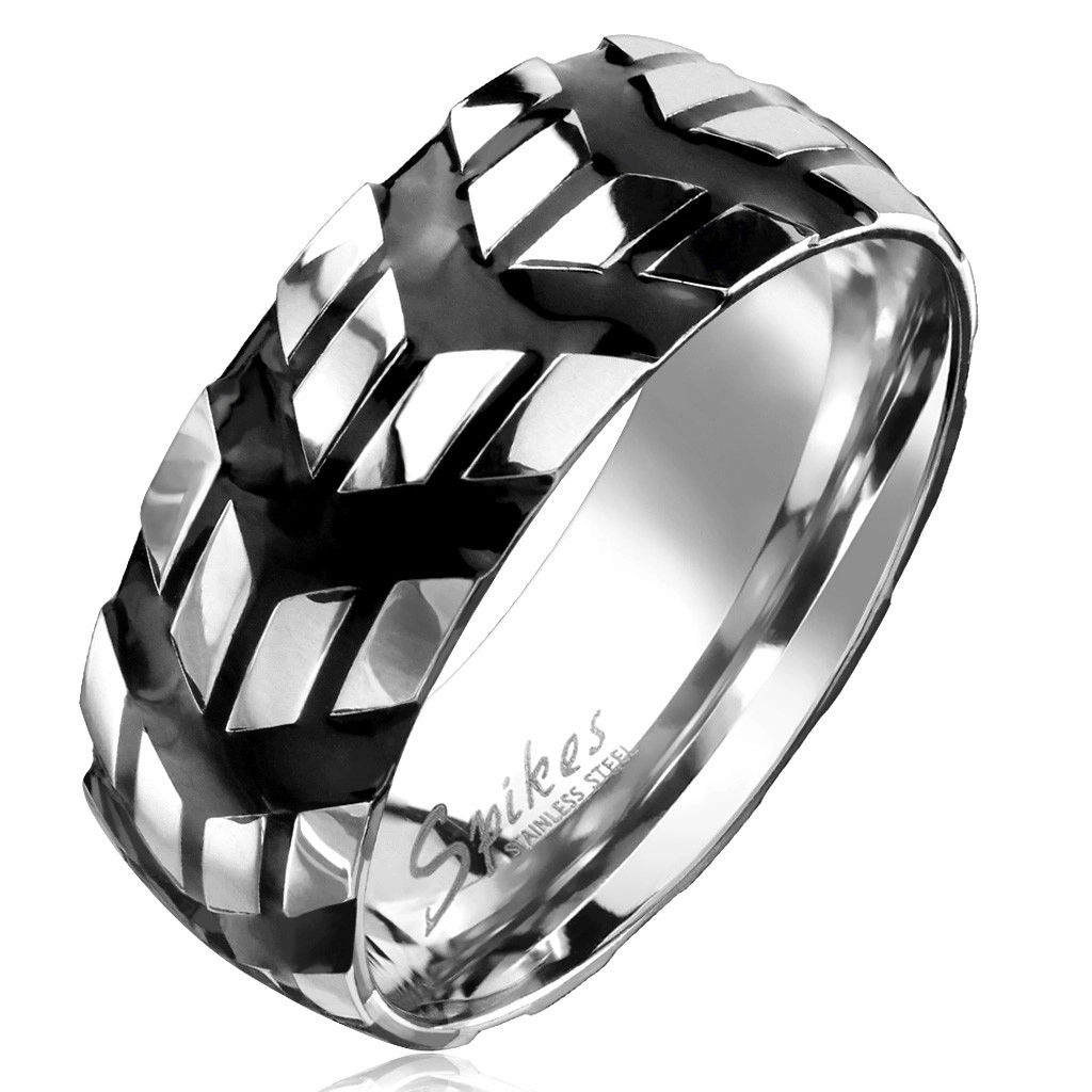 Prsten z chirurgické oceli se vzorem černých šipek, 8 mm - Velikost: 59