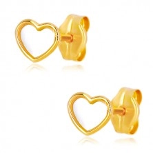 Puzetové zlaté 14K náušnice srdcovitého tvaru s přírodní perletí