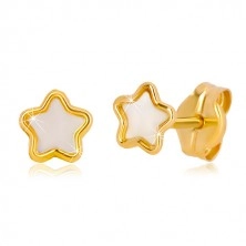Puzetové 14K zlaté náušnice s motivem hvězdy s přírodní perletí