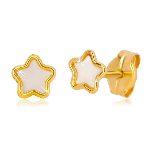 Puzetové 14K zlaté náušnice s motivem hvězdy s přírodní perletí