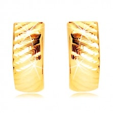 Náušnice ze žlutého zlata 585 - oblouky se šikmými zářezy, dámský patent