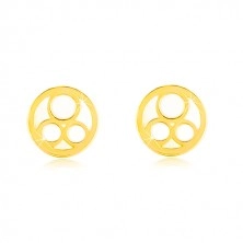 Náušnice ve žlutém zlatě 585 - kroužek s přírodní perletí a třemi prstenci
