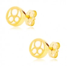 Náušnice ve žlutém zlatě 585 - kroužek s přírodní perletí a třemi prstenci