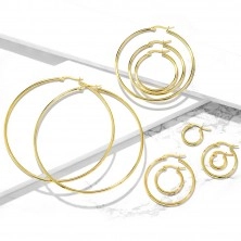 Náušnice z chirurgické oceli - jednoduché lesklé kruhy ve zlatém odstínu