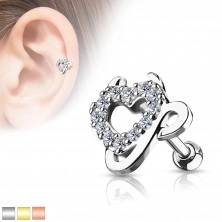 Ocelový piercing do ucha - srdce vykládané zirkony, čertovy růžky a ocásek
