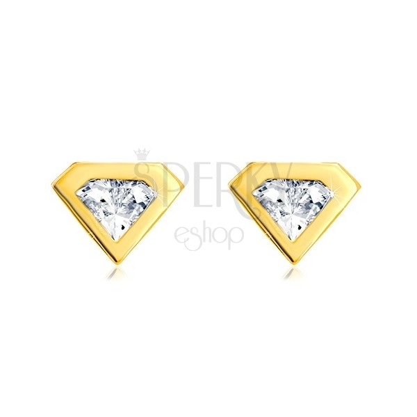 Náušnice ze zlata 585 - broušený zirkon se zlatým lemem, motiv diamantu