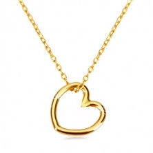 Náhrdelník ze žlutého zlata 375 - kontura symetrického srdce, jemný řetízek