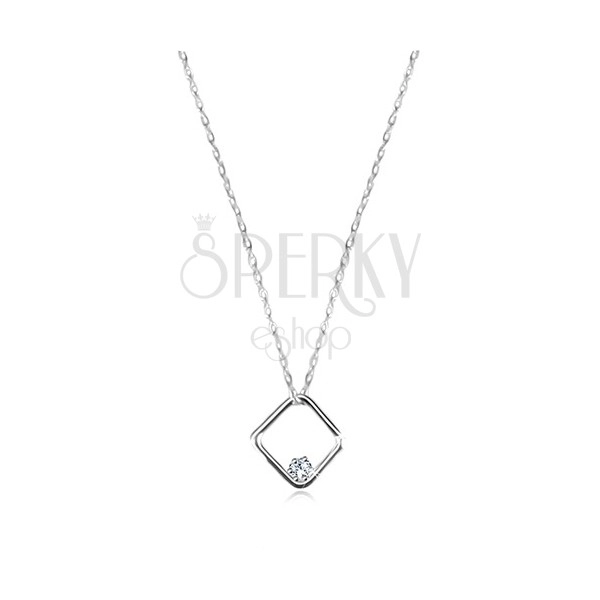 Briliantový náhrdelník ve 14K bílém zlatě - lesklý kosočtverec s diamantem