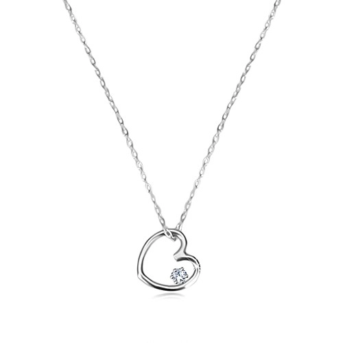 Levně Diamantový náhrdelník z bílého zlata 585 - kontura srdce s briliantem