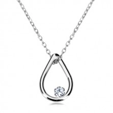Briliantový náhrdelník z bílého 14K zlata - kontura slzy s diamantem
