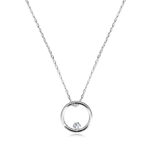 Levně Diamantový náhrdelník v bílém zlatě 585 - lesklý kroužek s briliantem