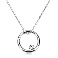 Diamantový náhrdelník v bílém zlatě 585 - lesklý kroužek s briliantem