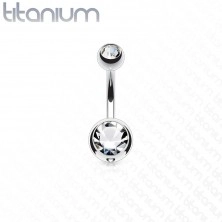 Titanový piercing do pupíku - kuličky s třpytivými zirkony, délka 12 mm